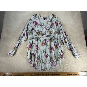 Torrid Floral Babydoll Blouse White Magenta Yellow High Low Pintuck Top Size 3